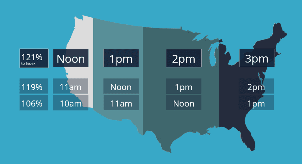 MAp of the US showing the best times to host a webinar