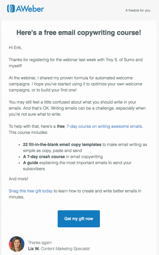 Sample email for staying in touch after a webinar