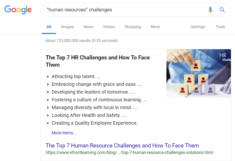 Google Search Result for HR Challenges