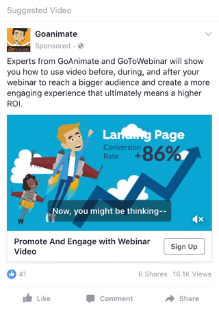 Example of a Facebook webinar promo ad with a video