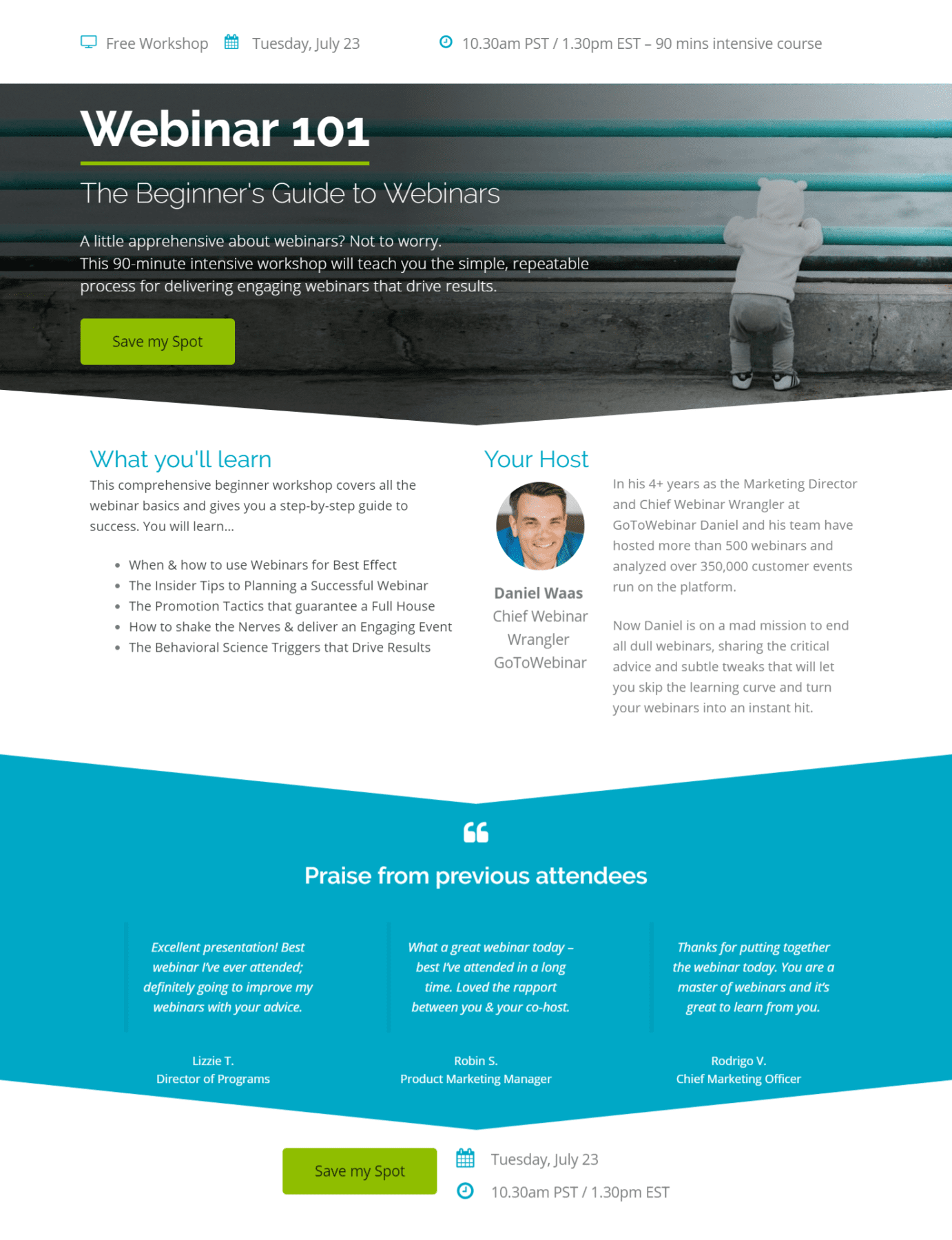 A Webinar Landing Page Built With Elementor