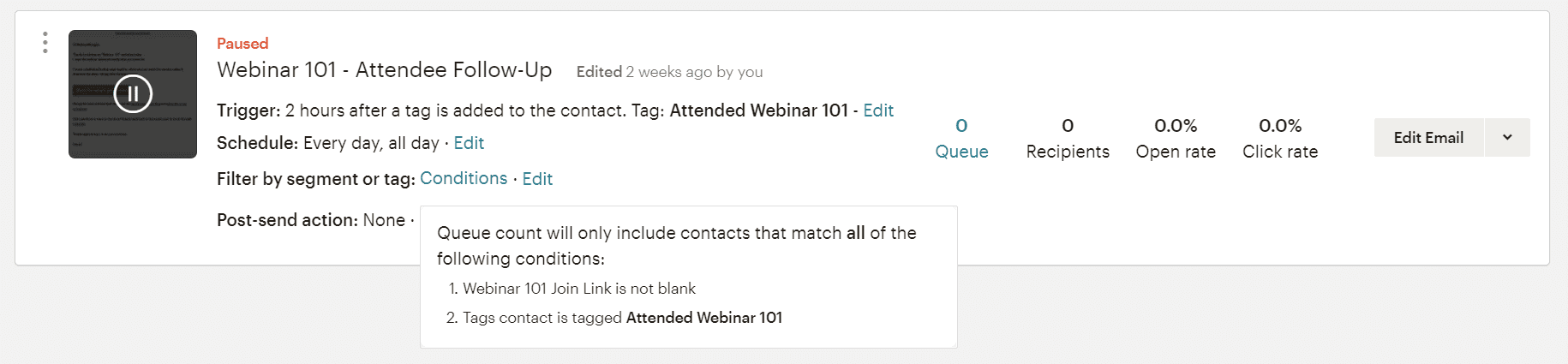 Conditions for sending a Webinar Follow-up for Attendees with MailChimp