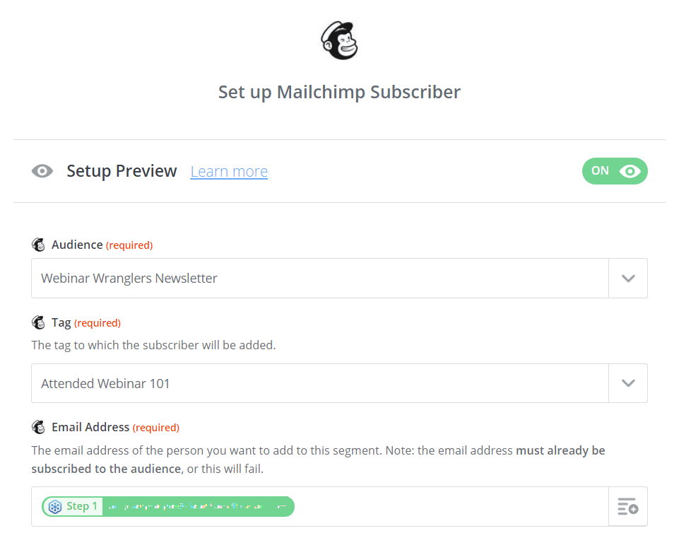 Setting a "webinar attended" tag in MailChimp