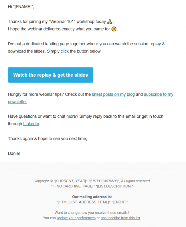 MailChimp Attendee Follow-up Email